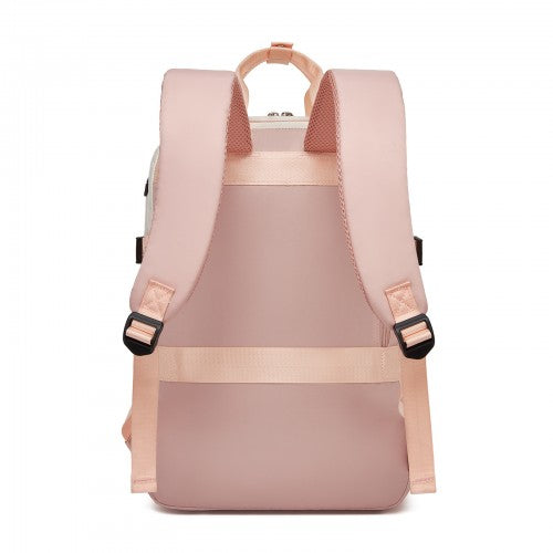 BPK2530 - Kono Spacious Water-Resistant Laptop Backpack for Travel & Commuting - 15.6" Padded Laptop Compartment, Reflective Strip - Beige and Pink | Neil's Luggage Store