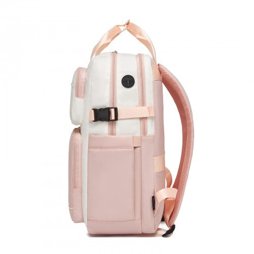 BPK2530 - Kono Spacious Water-Resistant Laptop Backpack for Travel & Commuting - 15.6" Padded Laptop Compartment, Reflective Strip - Beige and Pink | Neil's Luggage Store