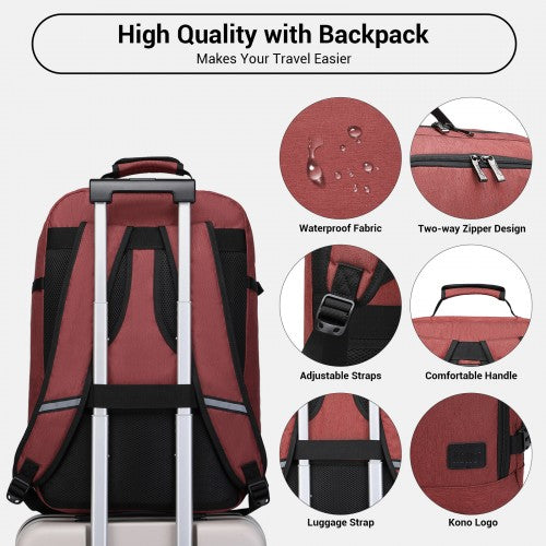 BPK2531L - Kono Multi-purpose Business Large Backpack–Fits 15.6" Laptop, Ideal for Work, Travel & Daily Commute - Burgundy | Neil's Luggage Store
