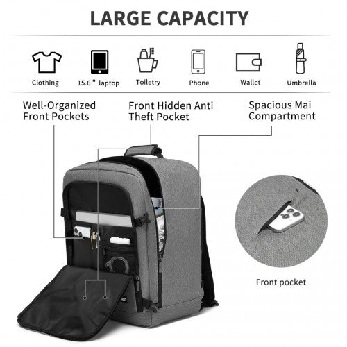 BPK2531M - Kono Multi-purpose Business Medium-sized Backpack–Fits 15.6" Laptop, Ideal for Work, Travel & Daily Commute - Grey | Neil's Luggage Store