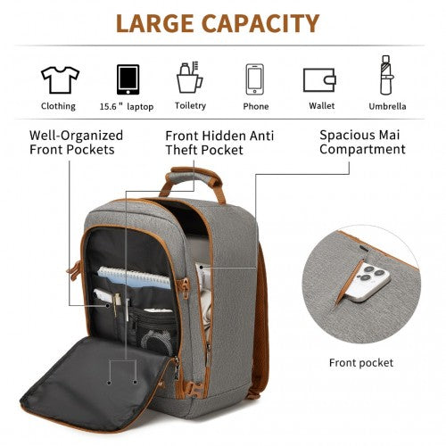 BPK2531S - Kono Multi-purpose Business Carry-On Backpack–Fits 15.6" Laptop, Ideal for Work, Travel & Daily Commute - Grey and Brown