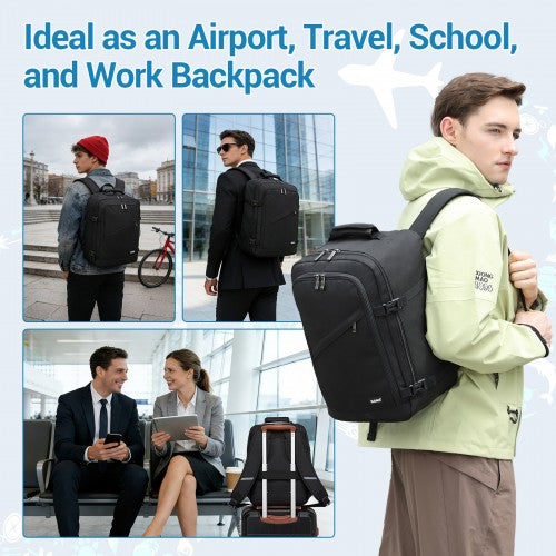 BPK2551 - Kono Flexible Cabin Backpack 30×20×40-Fits 15.6" Laptop, Clamshell Access-Great for Holidays, Work Trips & Commuting - Black | Neil's Luggage Store