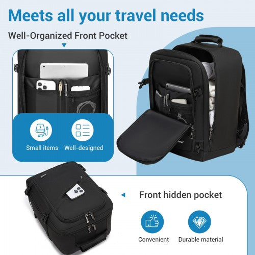 BPK2551 - Kono Flexible Cabin Backpack 30×20×40-Fits 15.6" Laptop, Clamshell Access-Great for Holidays, Work Trips & Commuting - Black | Neil's Luggage Store