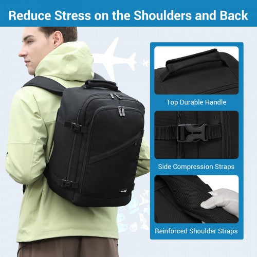 BPK2551 - Kono Flexible Cabin Backpack 30×20×40-Fits 15.6" Laptop, Clamshell Access-Great for Holidays, Work Trips & Commuting - Black | Neil's Luggage Store
