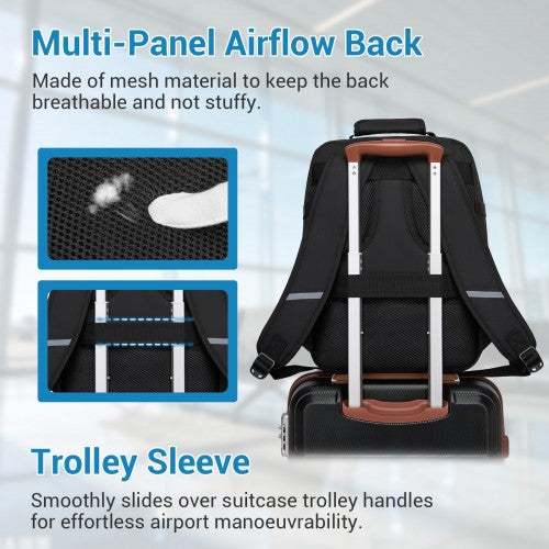 BPK2551 - Kono Flexible Cabin Backpack 30×20×40-Fits 15.6" Laptop, Clamshell Access-Great for Holidays, Work Trips & Commuting - Black | Neil's Luggage Store