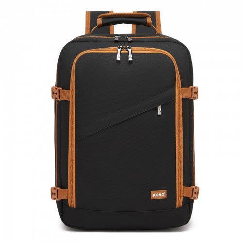 BPK2551 - Kono Flexible Cabin Backpack 30×20×40-Fits 15.6" Laptop, Clamshell Access-Great for Holidays, Work Trips & Commuting - Black and Brown | Neil's Luggage Store