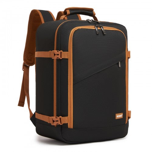BPK2551 - Kono Flexible Cabin Backpack 30×20×40-Fits 15.6" Laptop, Clamshell Access-Great for Holidays, Work Trips & Commuting - Black and Brown | Neil's Luggage Store