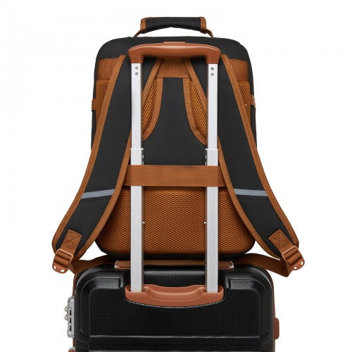 BPK2551 - Kono Flexible Cabin Backpack 30×20×40-Fits 15.6" Laptop, Clamshell Access-Great for Holidays, Work Trips & Commuting - Black and Brown