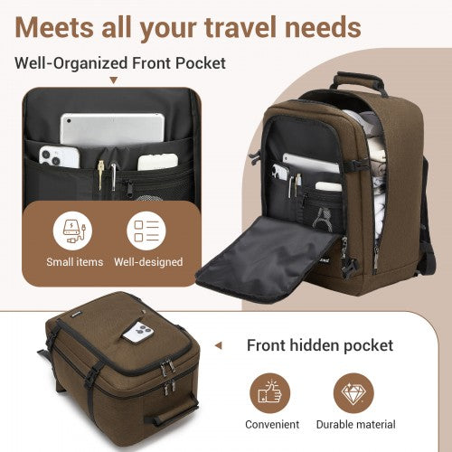 Kono Flexible Cabin Backpack Fits 15.6 Inch Laptop Clamshell Access Brown | Neil's Luggage Store