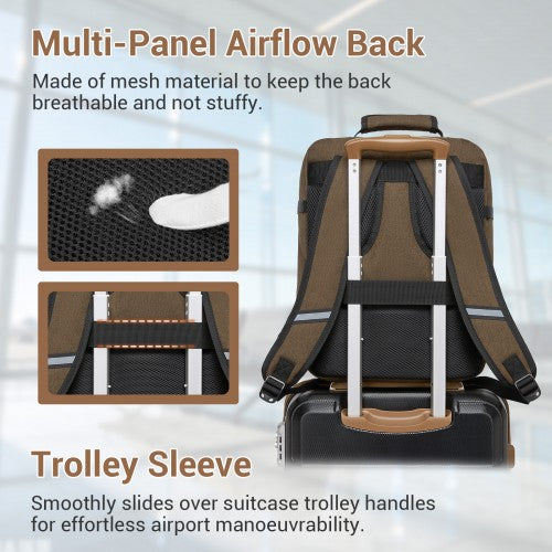 Kono Flexible Cabin Backpack Fits 15.6 Inch Laptop Clamshell Access Brown | Neil's Luggage Store