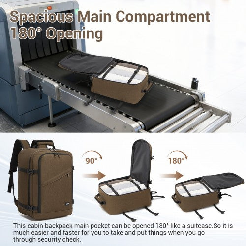 Kono Flexible Cabin Backpack Fits 15.6 Inch Laptop Clamshell Access Brown | Neil's Luggage Store