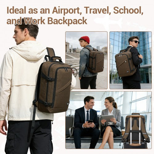 Kono Flexible Cabin Backpack Fits 15.6 Inch Laptop Clamshell Access Brown | Neil's Luggage Store