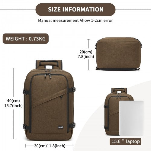 Kono Flexible Cabin Backpack Fits 15.6 Inch Laptop Clamshell Access Brown | Neil's Luggage Store