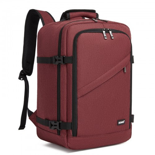 Kono BPK2551 Flexible Cabin Backpack 24L Fits 15.6 Inch Laptop Burgundy | Neil's Luggage Store