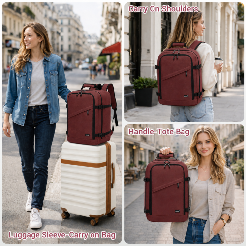 Kono BPK2551 Flexible Cabin Backpack 24L Fits 15.6 Inch Laptop Burgundy | Neil's Luggage Store