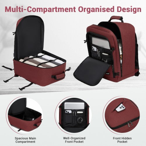 Kono BPK2551 Flexible Cabin Backpack 24L Fits 15.6 Inch Laptop Burgundy | Neil's Luggage Store