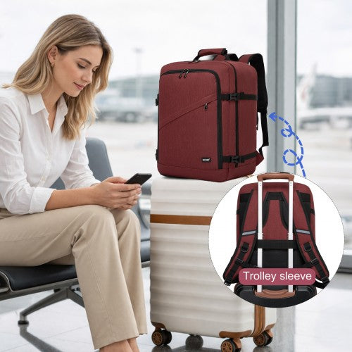 Kono BPK2551 Flexible Cabin Backpack 24L Fits 15.6 Inch Laptop Burgundy | Neil's Luggage Store