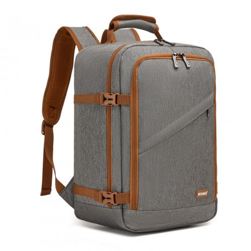 Kono Flexible Cabin Backpack 24L Carry On Travel Bag Grey Brown | Neil's Luggage Store