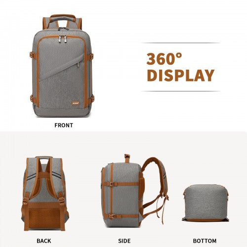 Kono Flexible Cabin Backpack 24L Carry On Travel Bag Grey Brown | Neil's Luggage Store