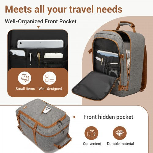 Kono Flexible Cabin Backpack 24L Carry On Travel Bag Grey Brown | Neil's Luggage Store