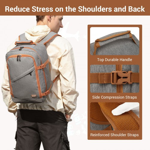 Kono Flexible Cabin Backpack 24L Carry On Travel Bag Grey Brown | Neil's Luggage Store