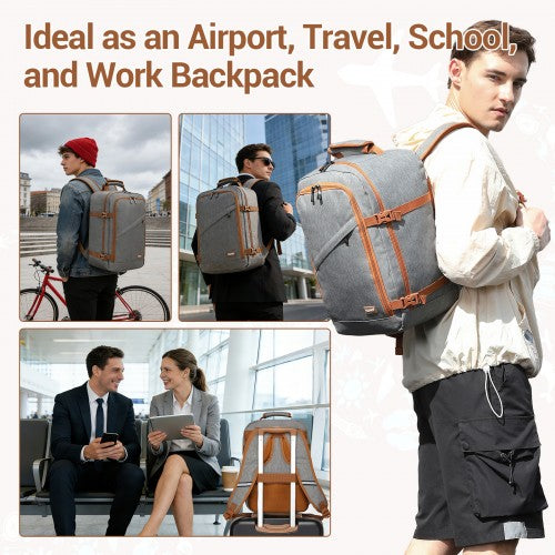 Kono Flexible Cabin Backpack 24L Carry On Travel Bag Grey Brown | Neil's Luggage Store