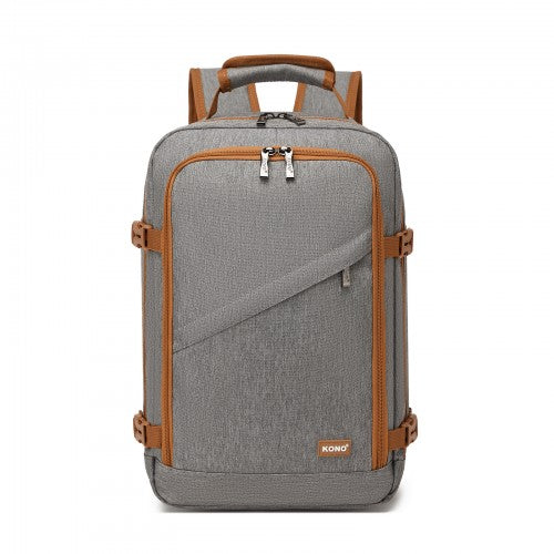 Kono Flexible Cabin Backpack 24L Carry On Travel Bag Grey Brown | Neil's Luggage Store