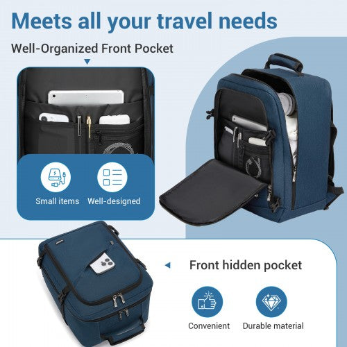Kono Flexible Cabin Backpack 30x20x40 Fits 15.6 Inch Laptop Navy | Neil's Luggage Store