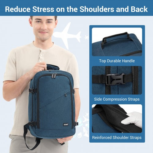 Kono Flexible Cabin Backpack 30x20x40 Fits 15.6 Inch Laptop Navy | Neil's Luggage Store