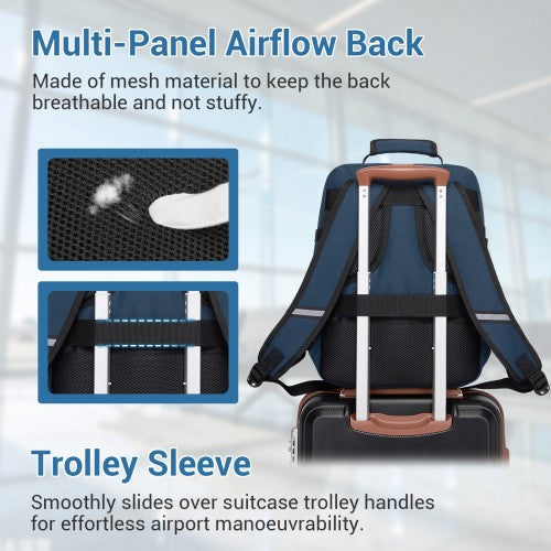 Kono Flexible Cabin Backpack 30x20x40 Fits 15.6 Inch Laptop Navy | Neil's Luggage Store