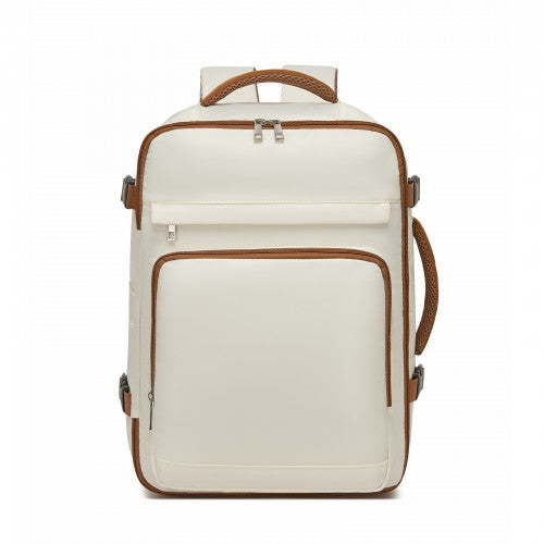 BPK2601- Kono Cabin Travel Backpack 40×20×30 cm – Water-Resistant, Multi-Compartment, Padded Laptop, Anti-Theft, Carry-On Tote - Beige and Brown | Neil's Luggage Store