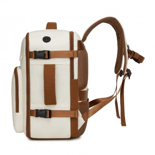 BPK2601- Kono Cabin Travel Backpack 40×20×30 cm – Water-Resistant, Multi-Compartment, Padded Laptop, Anti-Theft, Carry-On Tote - Beige and Brown | Neil's Luggage Store