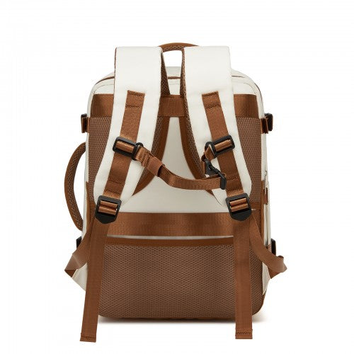 BPK2601- Kono Cabin Travel Backpack 40×20×30 cm – Water-Resistant, Multi-Compartment, Padded Laptop, Anti-Theft, Carry-On Tote - Beige and Brown | Neil's Luggage Store
