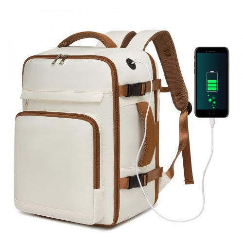 BPK2601- Kono Cabin Travel Backpack 40×20×30 cm – Water-Resistant, Multi-Compartment, Padded Laptop, Anti-Theft, Carry-On Tote - Beige and Brown | Neil's Luggage Store