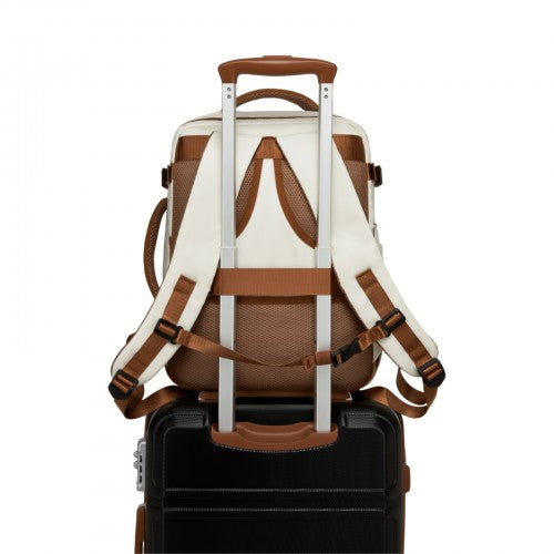 BPK2601- Kono Cabin Travel Backpack 40×20×30 cm – Water-Resistant, Multi-Compartment, Padded Laptop, Anti-Theft, Carry-On Tote - Beige and Brown | Neil's Luggage Store