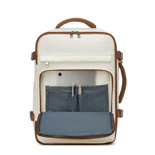 BPK2601- Kono Cabin Travel Backpack 40×20×30 cm – Water-Resistant, Multi-Compartment, Padded Laptop, Anti-Theft, Carry-On Tote - Beige and Brown | Neil's Luggage Store