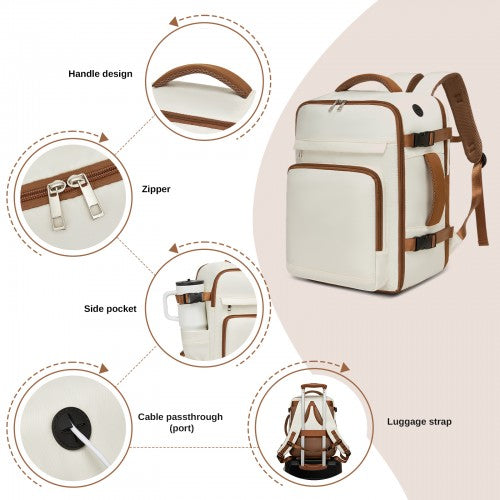 BPK2601- Kono Cabin Travel Backpack 40×20×30 cm – Water-Resistant, Multi-Compartment, Padded Laptop, Anti-Theft, Carry-On Tote - Beige and Brown | Neil's Luggage Store
