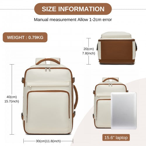 BPK2601- Kono Cabin Travel Backpack 40×20×30 cm – Water-Resistant, Multi-Compartment, Padded Laptop, Anti-Theft, Carry-On Tote - Beige and Brown | Neil's Luggage Store