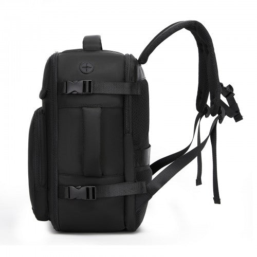 BPK2601- Kono Cabin Travel Backpack 40×20×30 cm – Water-Resistant, Multi-Compartment, Padded Laptop, Anti-Theft, Carry-On Tote - Black | Neil's Luggage Store