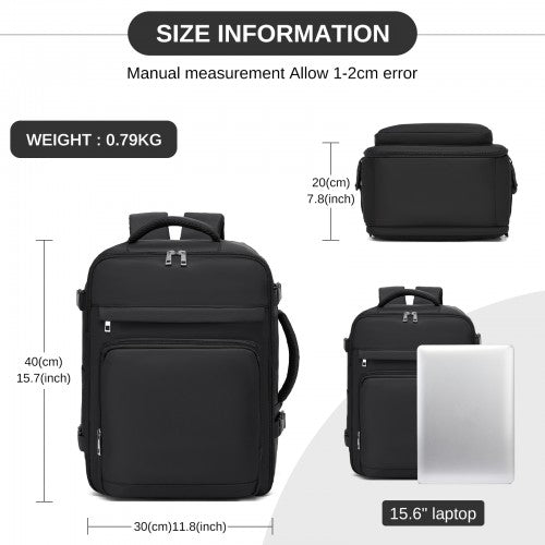 BPK2601- Kono Cabin Travel Backpack 40×20×30 cm – Water-Resistant, Multi-Compartment, Padded Laptop, Anti-Theft, Carry-On Tote - Black | Neil's Luggage Store