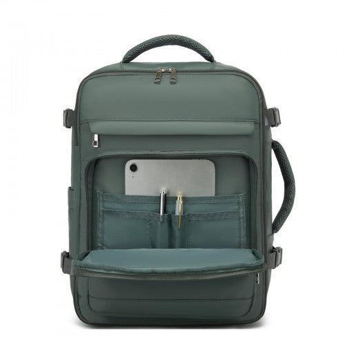 BPK2601- Kono Cabin Travel Backpack 40×20×30 cm – Water-Resistant, Multi-Compartment, Padded Laptop, Anti-Theft, Carry-On Tote - Green | Neil's Luggage Store