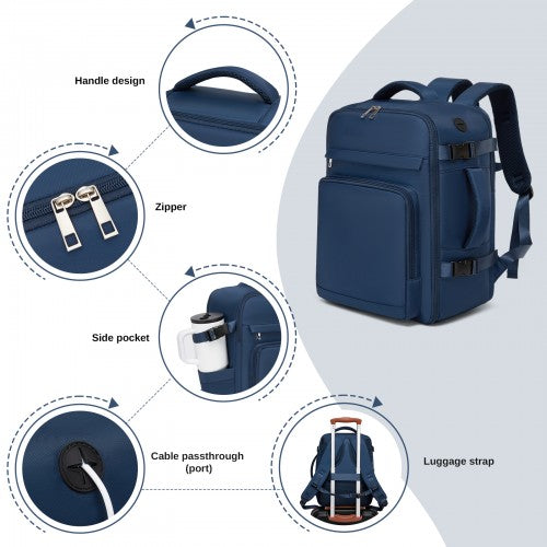 BPK2601- Kono Cabin Travel Backpack 40×20×30 cm – Water-Resistant, Multi-Compartment, Padded Laptop, Anti-Theft, Carry-On Tote - Navy | Neil's Luggage Store