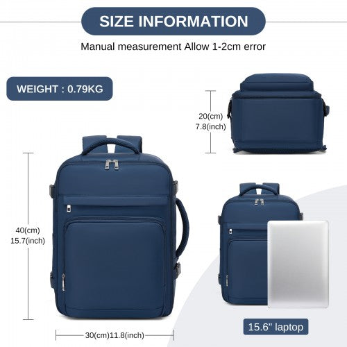 BPK2601- Kono Cabin Travel Backpack 40×20×30 cm – Water-Resistant, Multi-Compartment, Padded Laptop, Anti-Theft, Carry-On Tote - Navy | Neil's Luggage Store