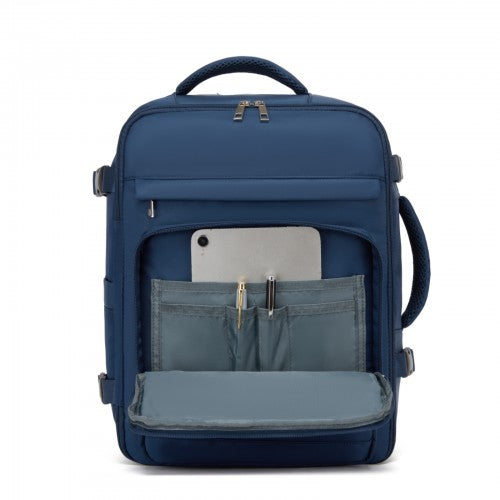 BPK2601- Kono Cabin Travel Backpack 40×20×30 cm – Water-Resistant, Multi-Compartment, Padded Laptop, Anti-Theft, Carry-On Tote - Navy | Neil's Luggage Store