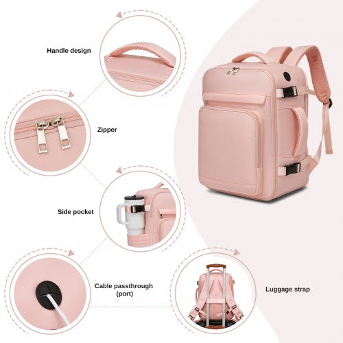 BPK2601- Kono Cabin Travel Backpack 40×20×30 cm – Water-Resistant, Multi-Compartment, Padded Laptop, Anti-Theft, Carry-On Tote - Pink | Neil's Luggage Store