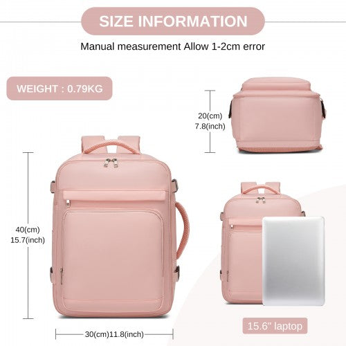 BPK2601- Kono Cabin Travel Backpack 40×20×30 cm – Water-Resistant, Multi-Compartment, Padded Laptop, Anti-Theft, Carry-On Tote - Pink | Neil's Luggage Store