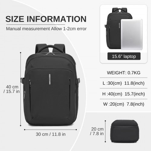 BPK2602- Kono Cabin Approved Carry On Backpack 40×30×20cm, Water Resistant 15.6 Inch Laptop Travel Rucksack with Dry-wet Separation Pouch - Black | Neil's Luggage Store