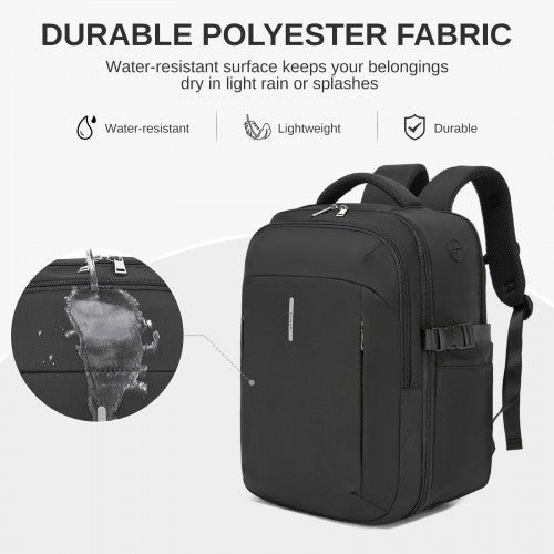 BPK2602- Kono Cabin Approved Carry On Backpack 40×30×20cm, Water Resistant 15.6 Inch Laptop Travel Rucksack with Dry-wet Separation Pouch - Black | Neil's Luggage Store