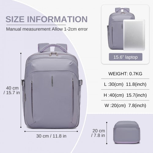 BPK2602- Kono Cabin Approved Carry On Backpack 40×30×20cm, Water Resistant 15.6 Inch Laptop Travel Rucksack with Dry-wet Separation Pouch - Purple | Neil's Luggage Store