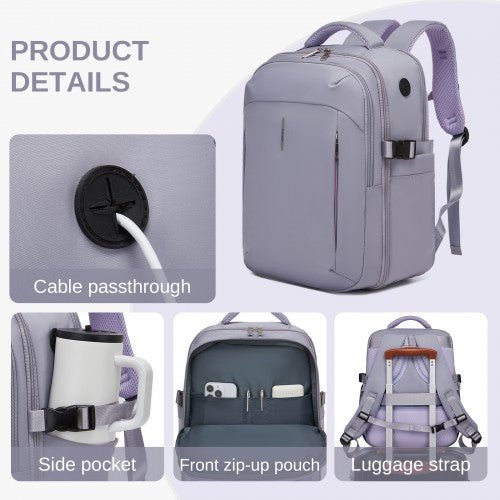 BPK2602- Kono Cabin Approved Carry On Backpack 40×30×20cm, Water Resistant 15.6 Inch Laptop Travel Rucksack with Dry-wet Separation Pouch - Purple | Neil's Luggage Store